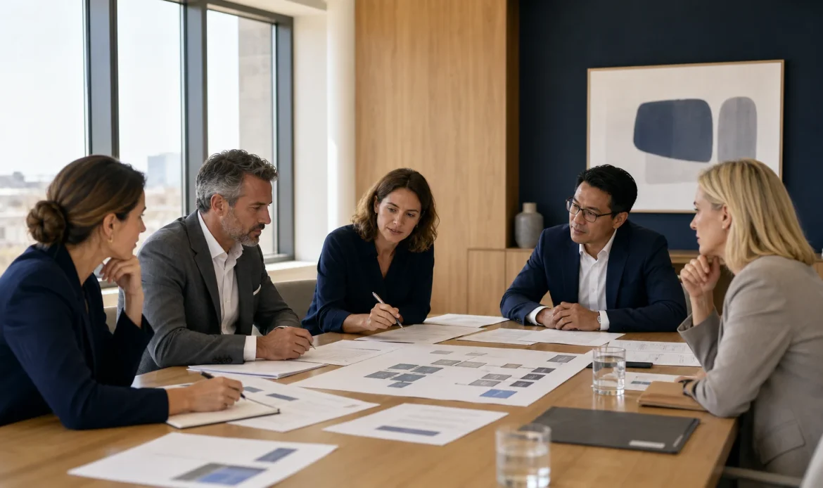 Comité de direction travaillant sur une transformation organisationnelle
